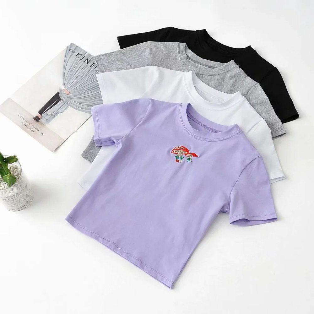 Round Neck Short Sleeves Slim Slimming Short